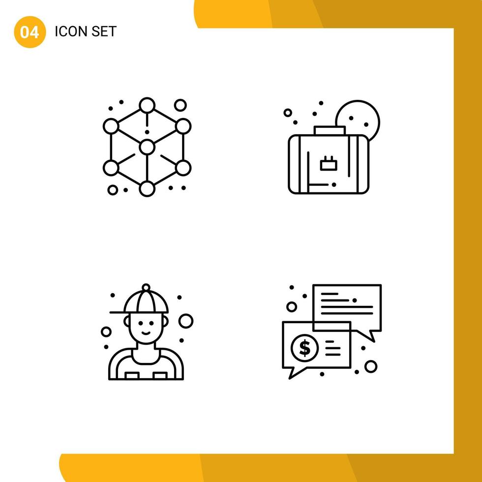 Pictogram Set of 4 Simple Filledline Flat Colors of cube man design summer plumber Editable Vector Design Elements