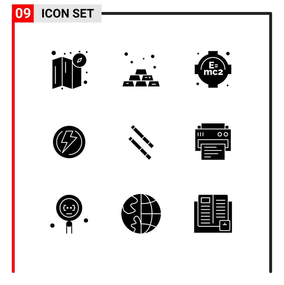 9 9 universal sólido glifos conjunto para web y móvil aplicaciones impresora bambú aprendizaje poder voltaje editable vector diseño elementos