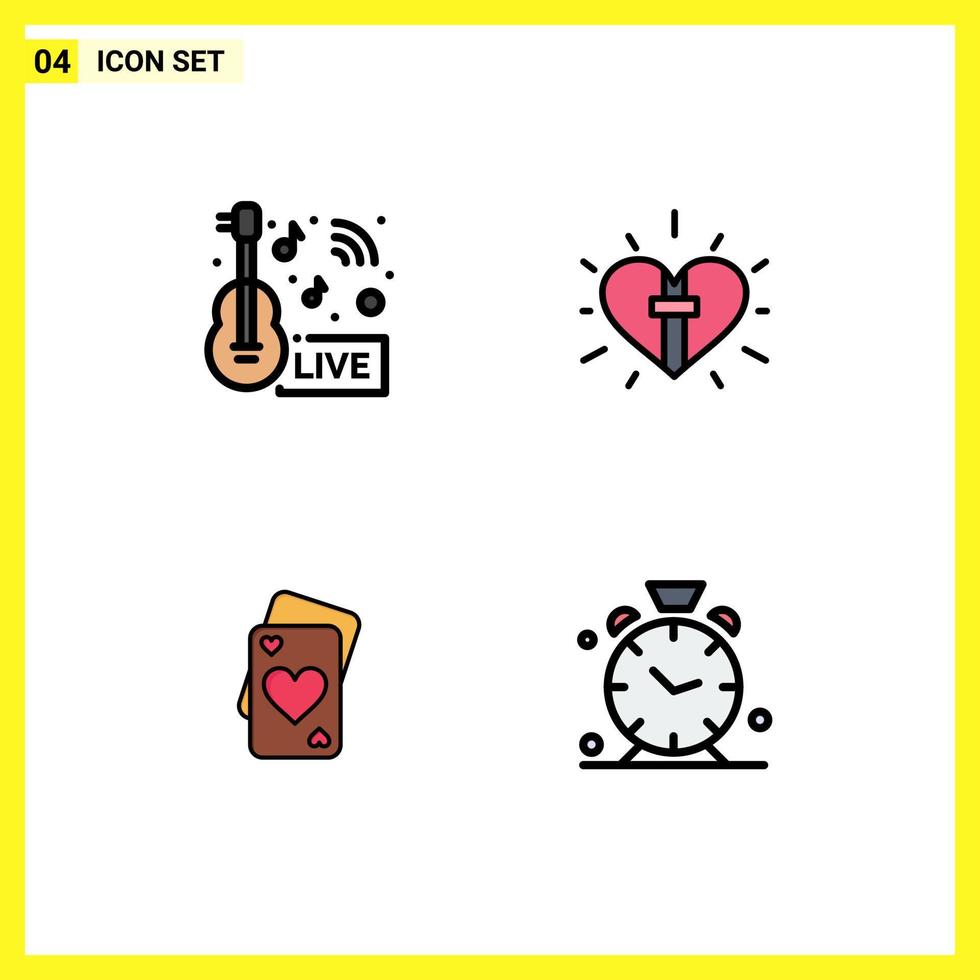 Pictogram Set of 4 Simple Filledline Flat Colors of music news easter live heart love Editable Vector Design Elements