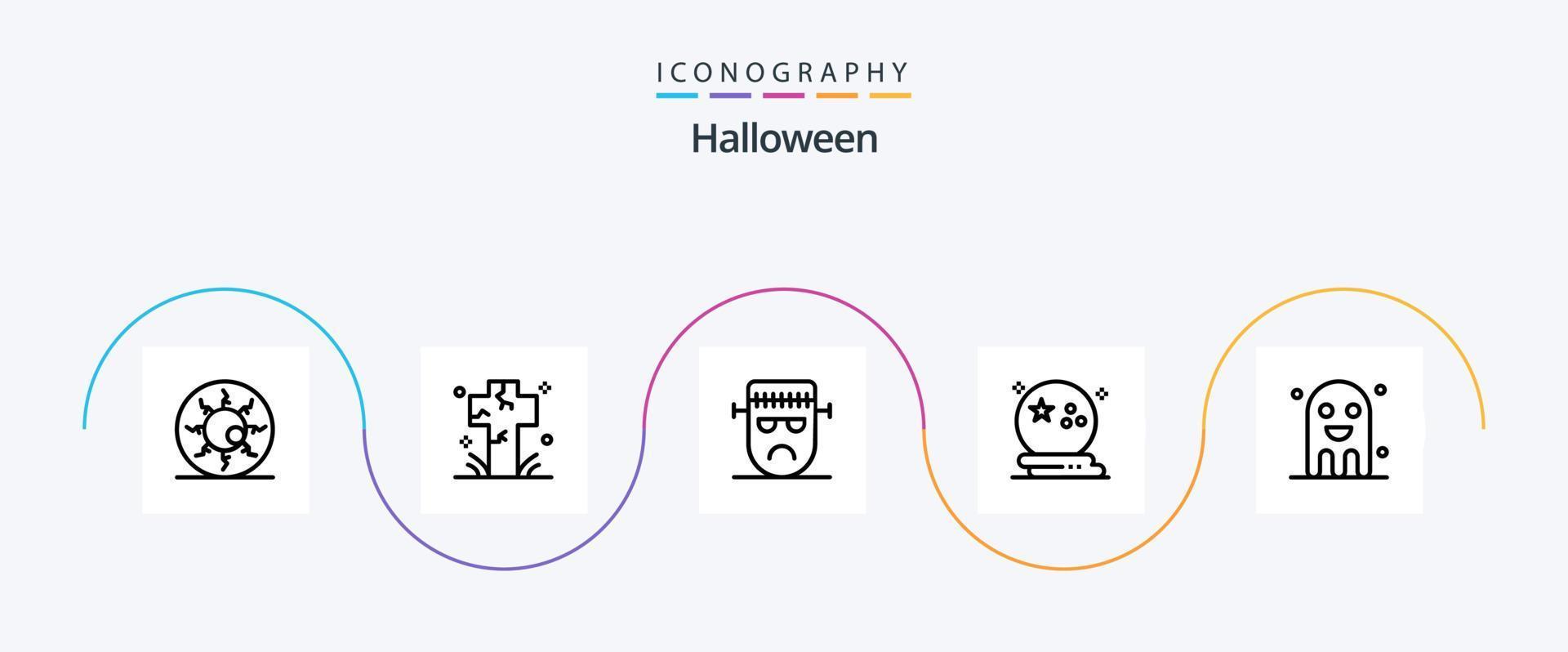 Halloween Line 5 Icon Pack Including moon. bat. grave. halloween. face vector