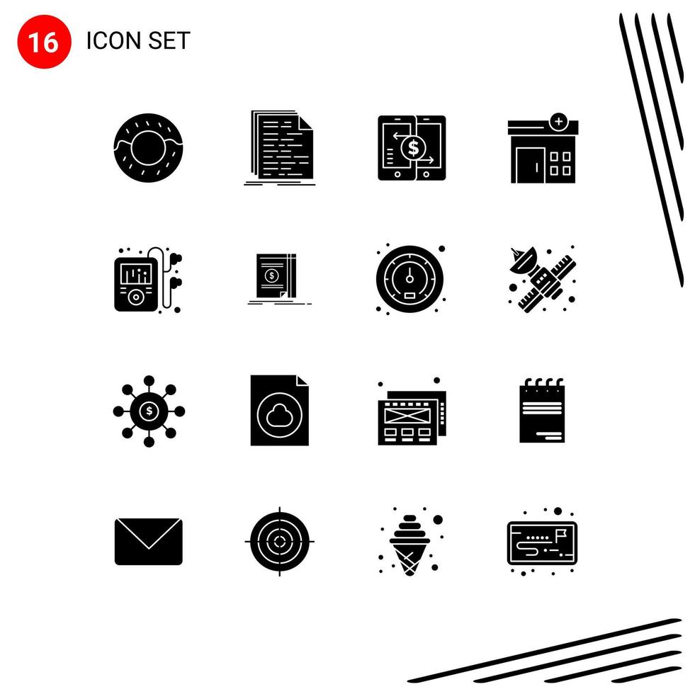 Universal Icon Symbols Group of 16 Modern Solid Glyphs of player multimedia payment house medical Editable Vector Design Elements