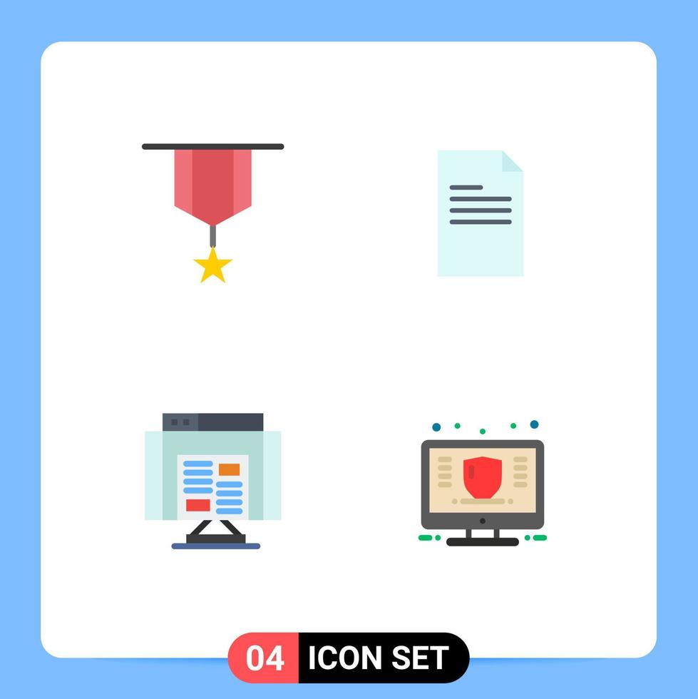 Pictogram Set of 4 Simple Flat Icons of badge application medal text data Editable Vector Design Elements