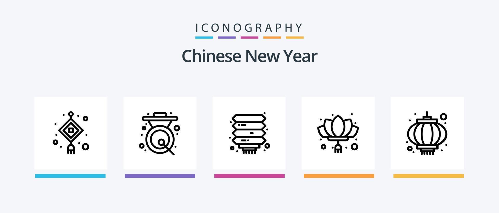 Chinese New Year Line 5 Icon Pack Including newyear. new. newyear. chinese. decoration. Creative Icons Design vector