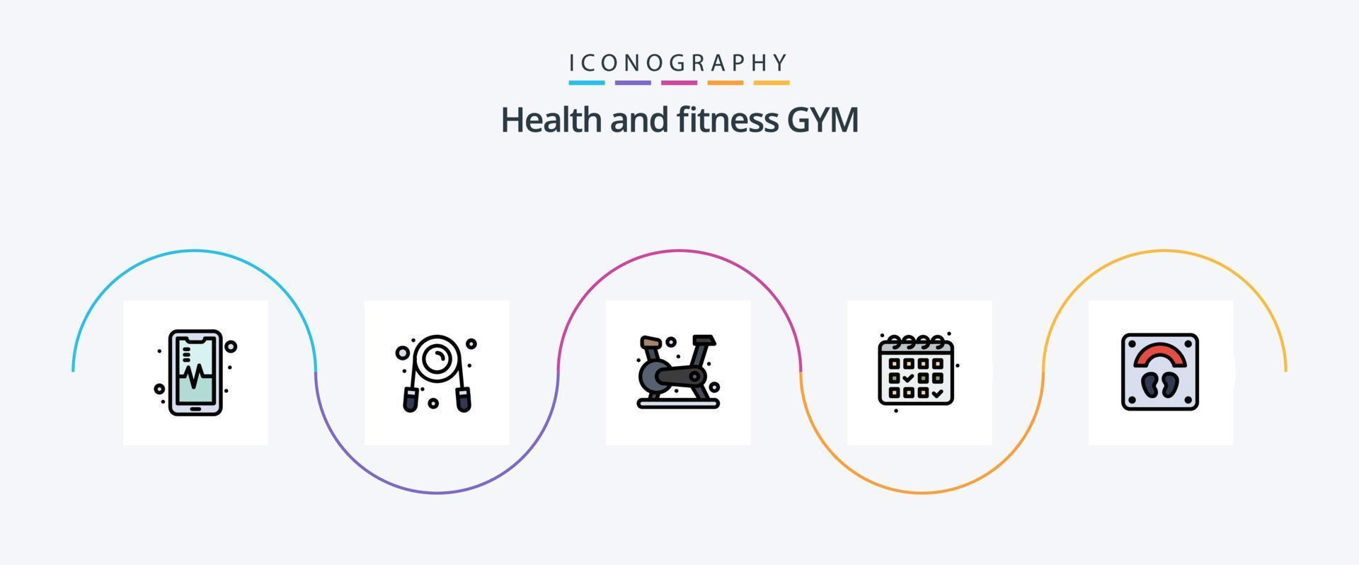 Gym Line Filled Flat 5 Icon Pack Including wellness. scale. exercise. healthcare. calender vector