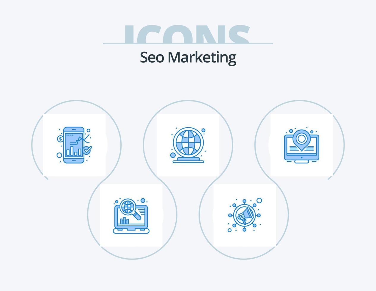 Seo Marketing Blue Icon Pack 5 Icon Design. place holder. heat map. market. market place. globe vector