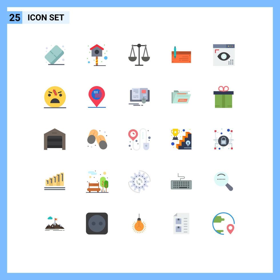 25 Universal Flat Color Signs Symbols of coding financial justice finance bank Editable Vector Design Elements