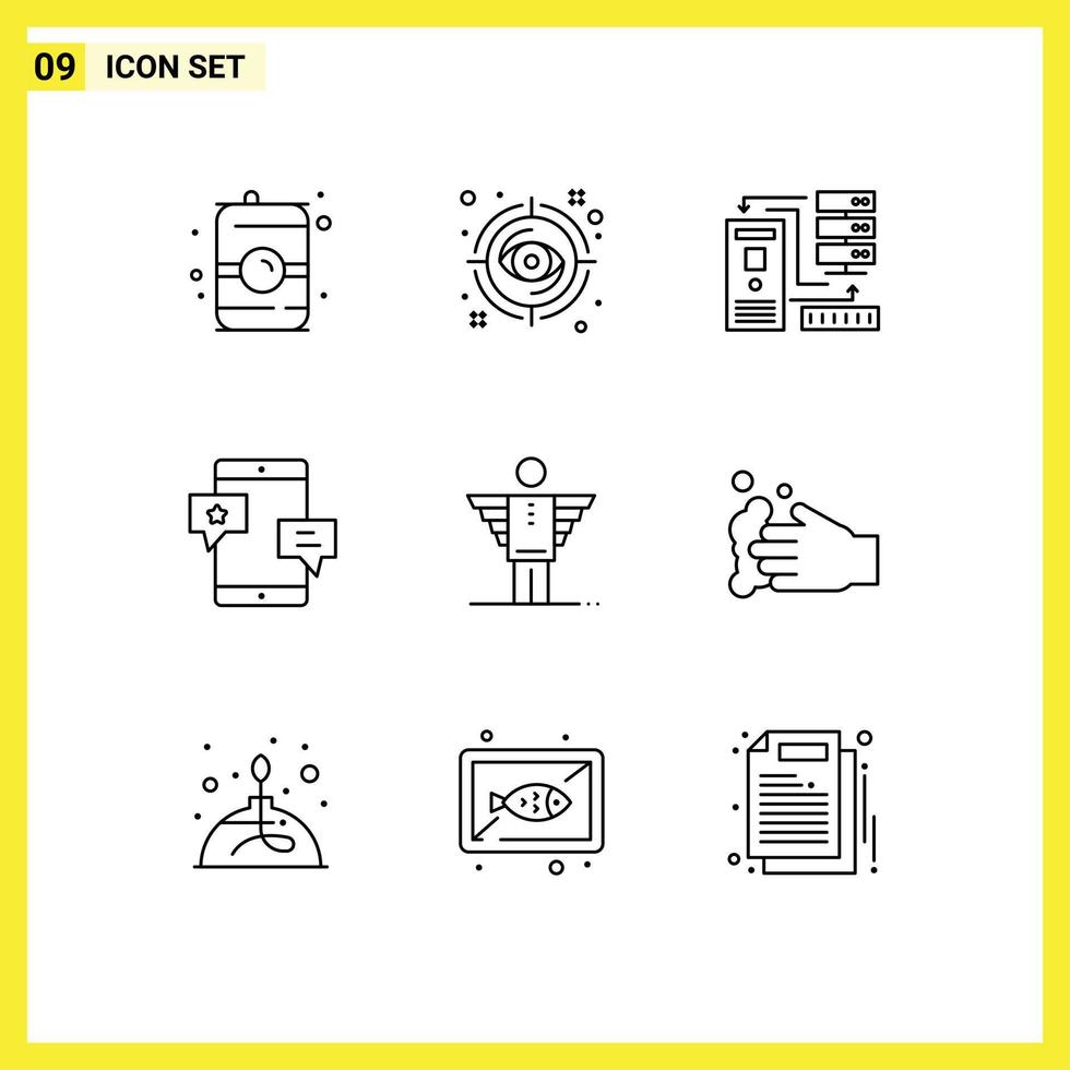 Pictogram Set of 9 Simple Outlines of network community view chat electronic Editable Vector Design Elements