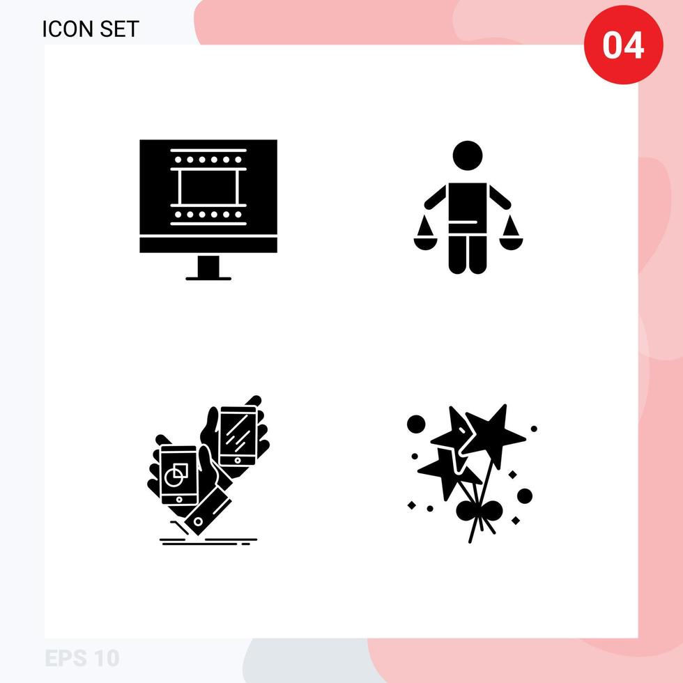 Set of 4 Commercial Solid Glyphs pack for digital photo frame brand patent judgment placement Editable Vector Design Elements