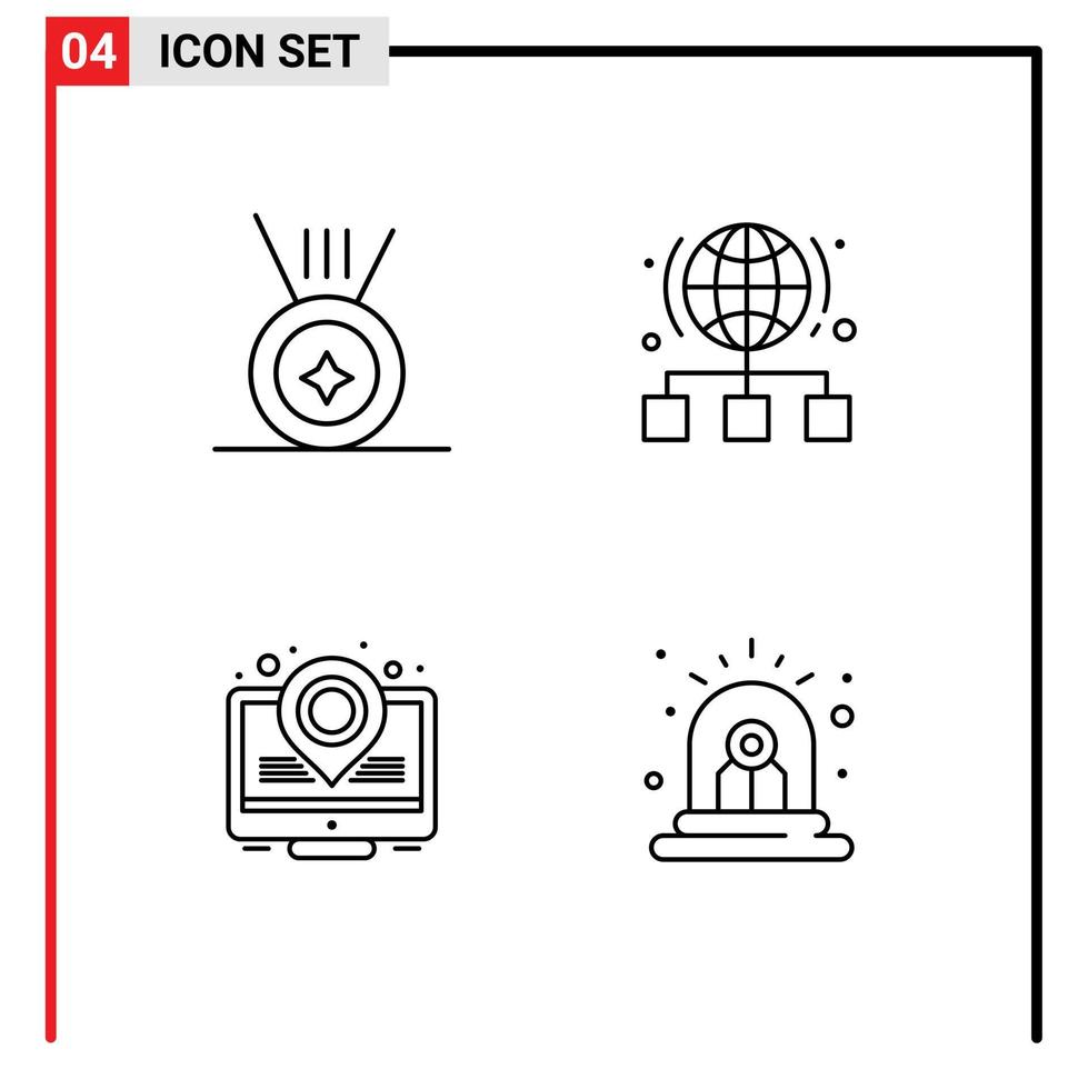 Stock Vector Icon Pack of 4 Line Signs and Symbols for medal place holder internet server alert Editable Vector Design Elements
