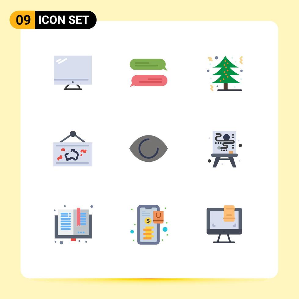 Pictogram Set of 9 Simple Flat Colors of eye photo christmas hang frame Editable Vector Design Elements