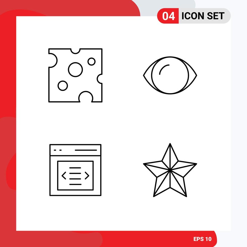 Pictogram Set of 4 Simple Filledline Flat Colors of cheese interface meal human user Editable Vector Design Elements