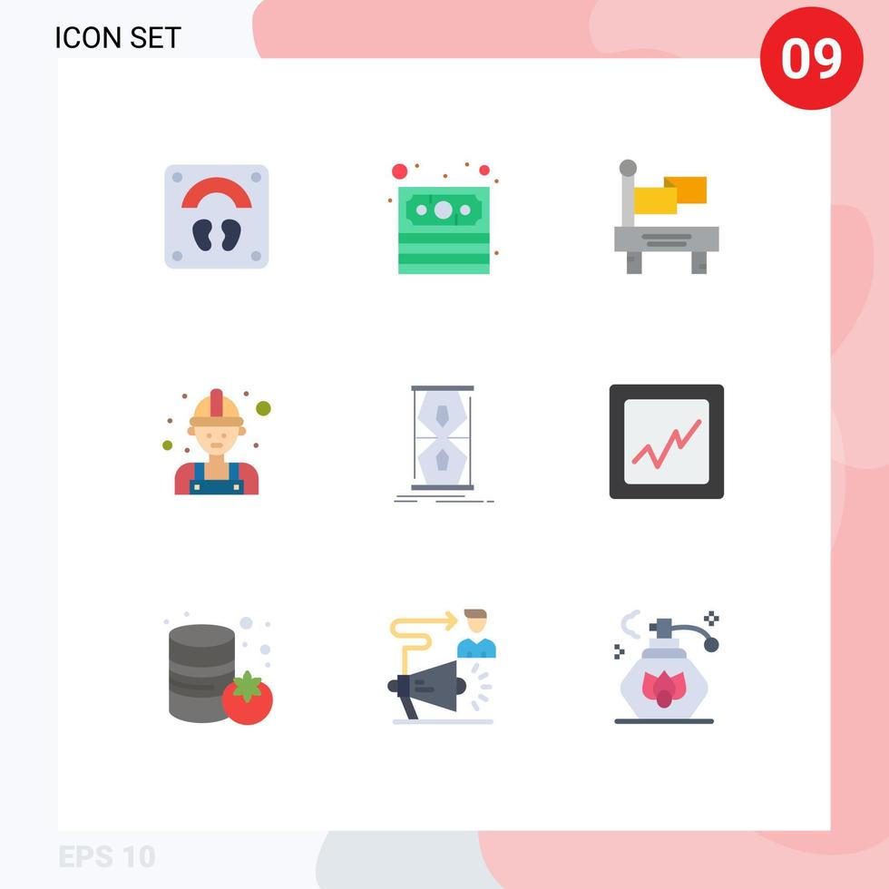 9 Flat Color concept for Websites Mobile and Apps sand clock clock train access man Editable Vector Design Elements