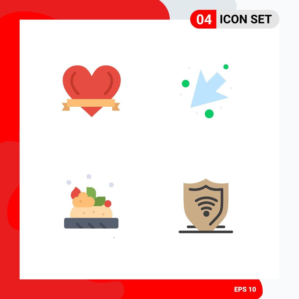 Modern Set of 4 Flat Icons Pictograph of heart internet arrow bruschetta protect Editable Vector Design Elements