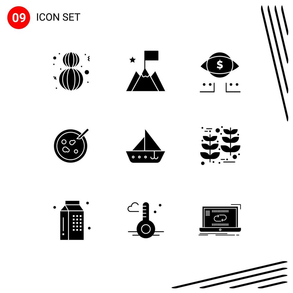 Modern Set of 9 Solid Glyphs and symbols such as sail medical eye analysis petri Editable Vector Design Elements
