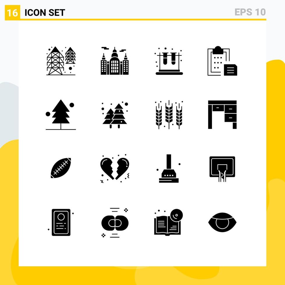 Mobile Interface Solid Glyph Set of 16 Pictograms of garden paste lab paper document Editable Vector Design Elements
