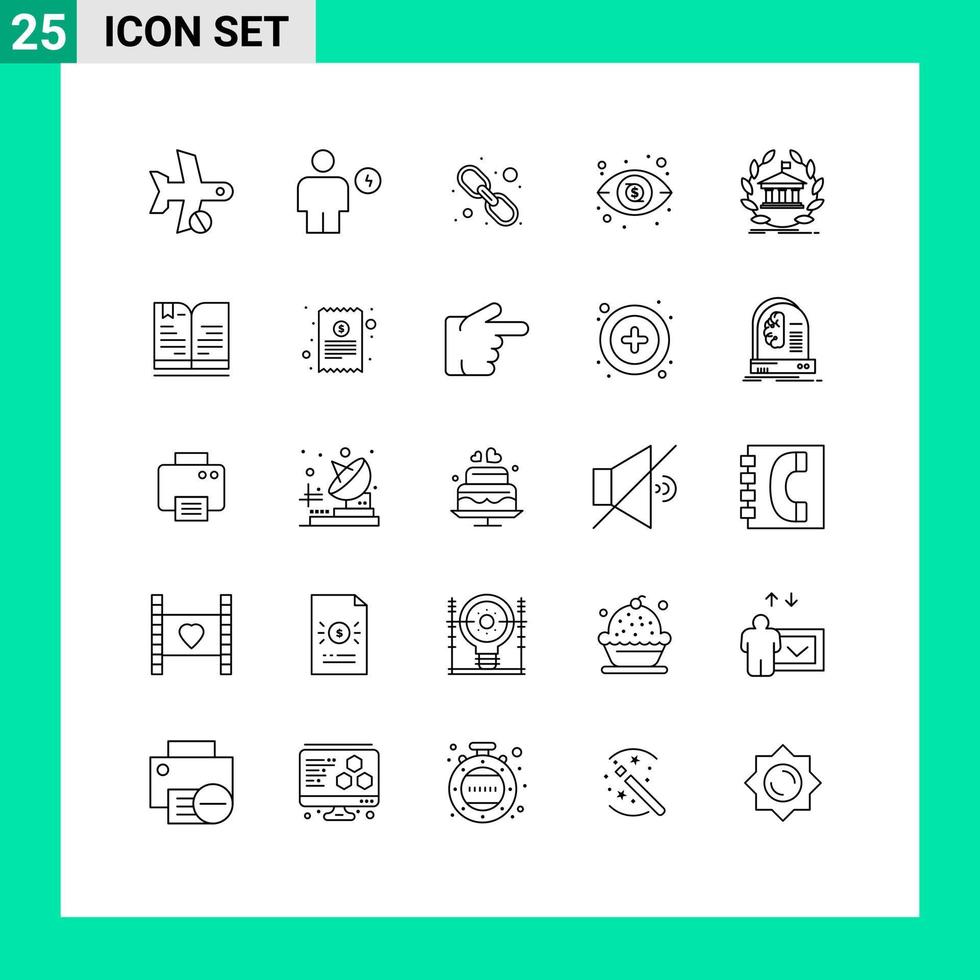 Pack of 25 Modern Lines Signs and Symbols for Web Print Media such as bank investment energy dollar web Editable Vector Design Elements