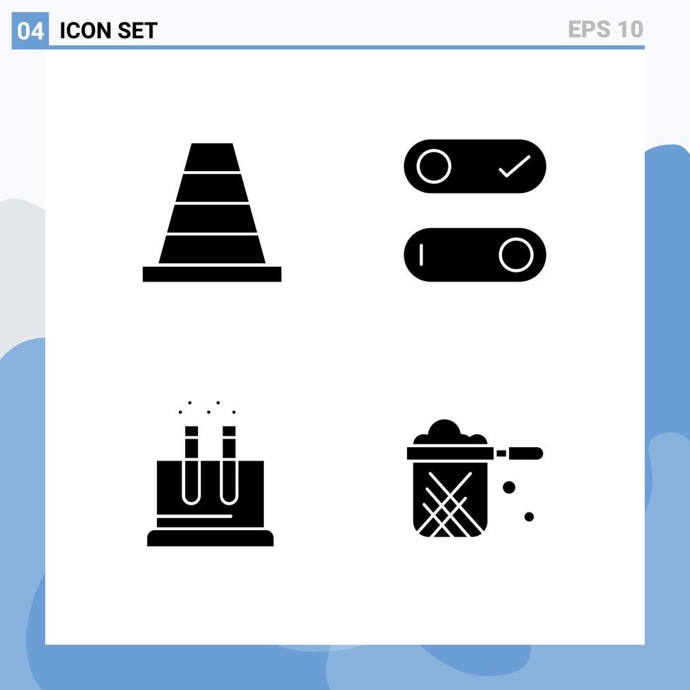 Set of 4 Commercial Solid Glyphs pack for cone science control lab pan Editable Vector Design Elements