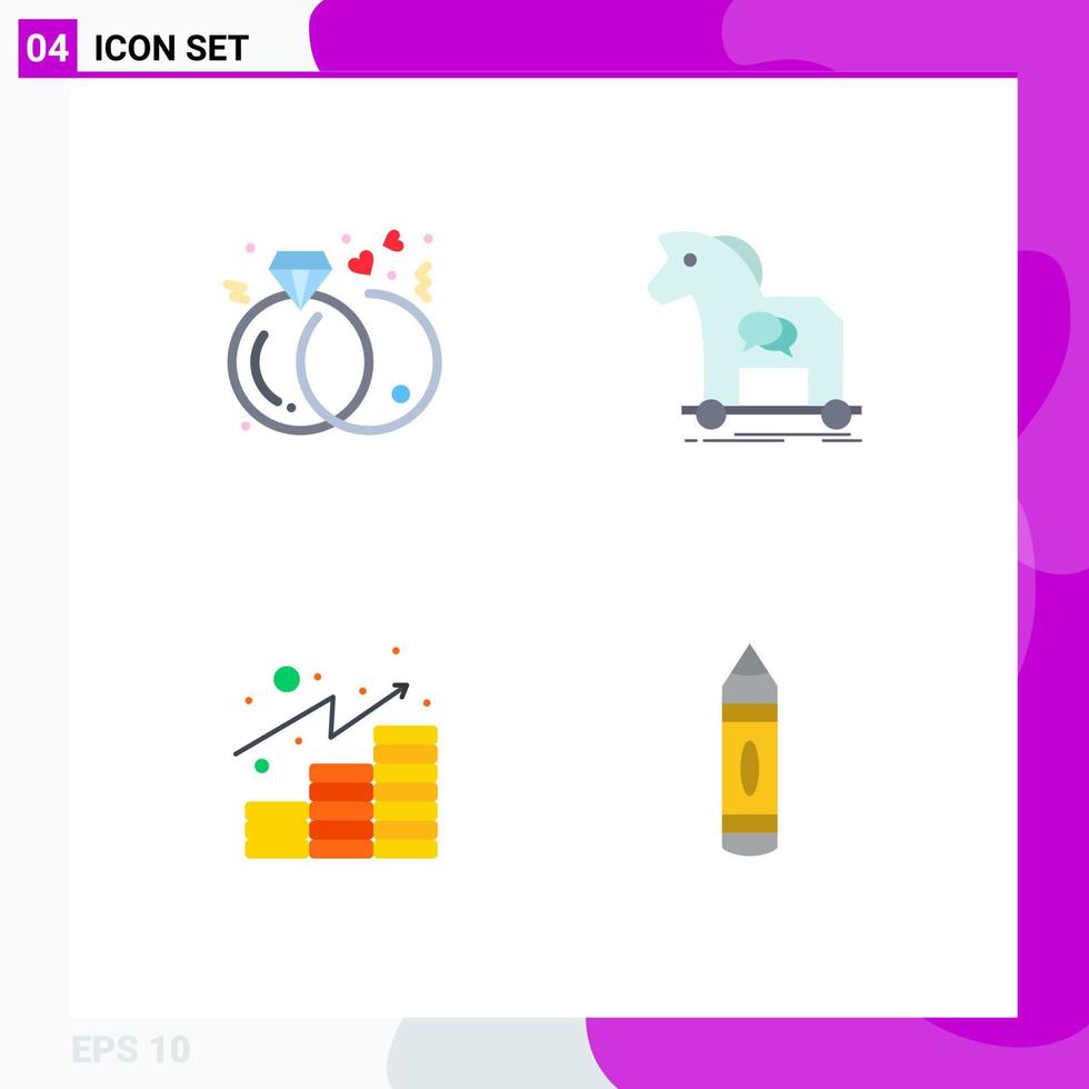 4 Thematic Vector Flat Icons and Editable Symbols of diamond analytics rings internet gains Editable Vector Design Elements