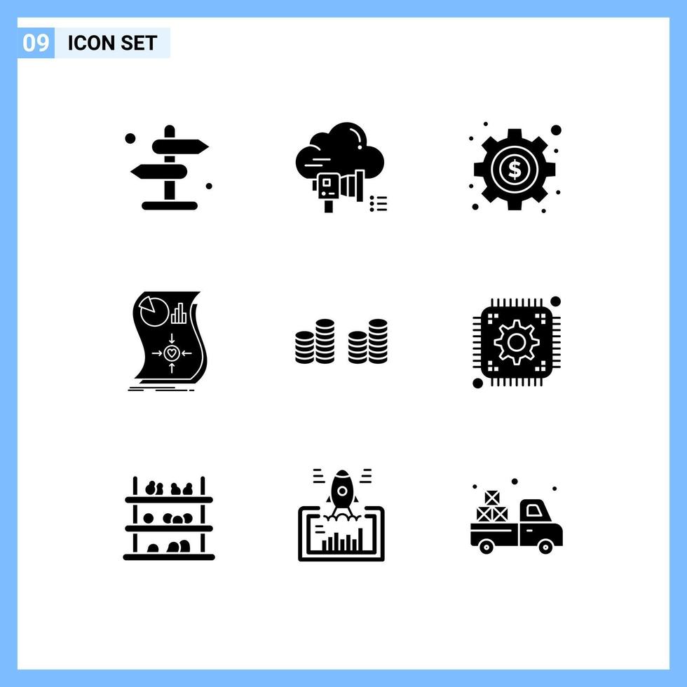 Universal Icon Symbols Group of 9 Modern Solid Glyphs of cash response announcement relationship estimation Editable Vector Design Elements