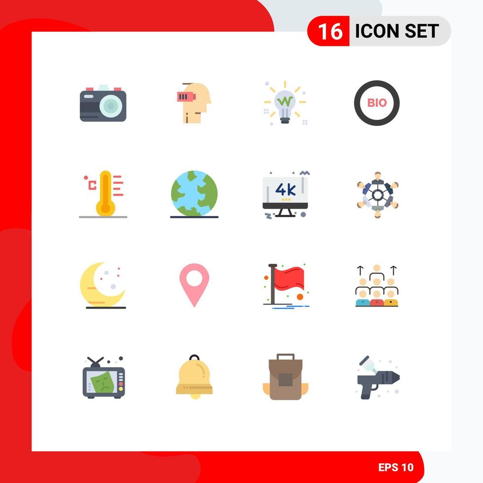 Universal Icon Symbols Group of 16 Modern Flat Colors of power efficiency bulb ecology glow Editable Pack of Creative Vector Design Elements