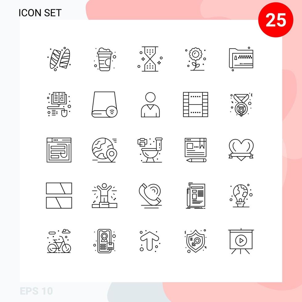 25 Universal Lines Set for Web and Mobile Applications share sunflower sand plant farming Editable Vector Design Elements