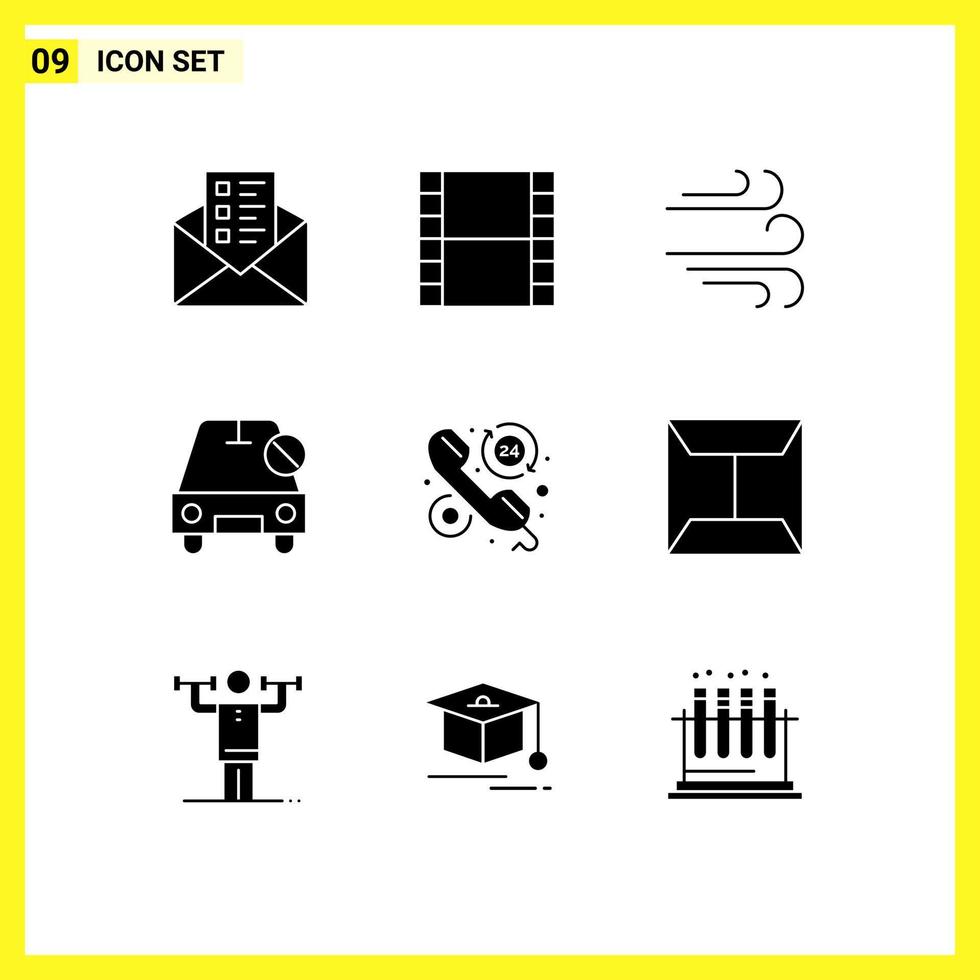 9 Solid Glyph concept for Websites Mobile and Apps hours faq wind customer off Editable Vector Design Elements