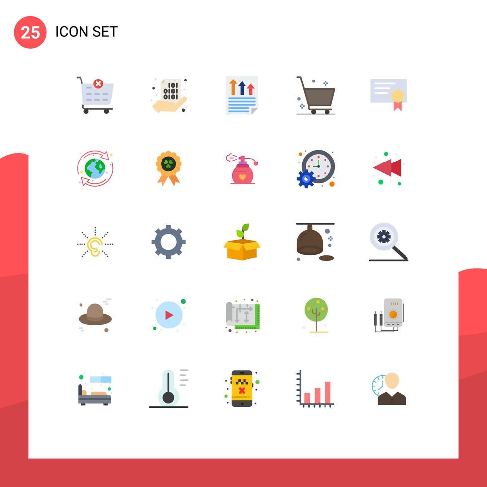 Mobile Interface Flat Color Set of 25 Pictograms of certificate e commerce arrows delete report Editable Vector Design Elements