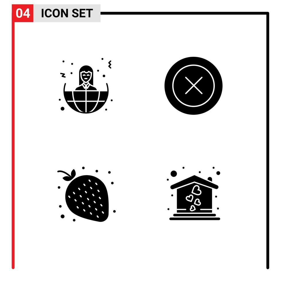 Group of 4 Solid Glyphs Signs and Symbols for business strawberry world ux night Editable Vector Design Elements