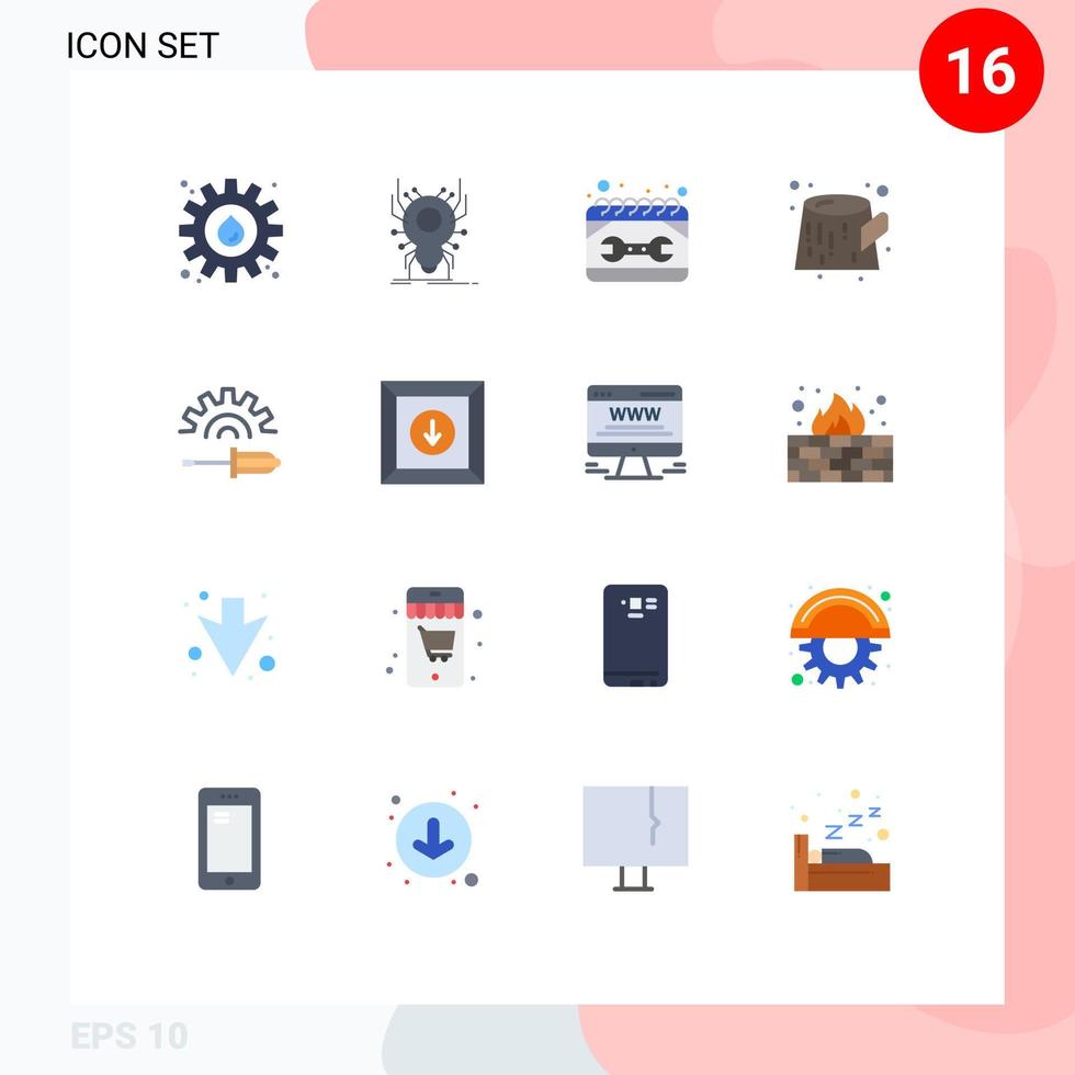 16 Thematic Vector Flat Colors and Editable Symbols of screw driver trunk app pollution repair Editable Pack of Creative Vector Design Elements