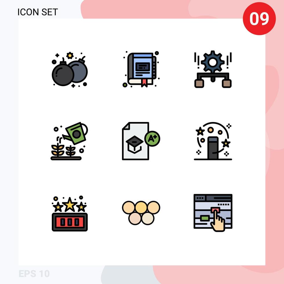 Group of 9 Modern Filledline Flat Colors Set for sprinkier garden notebook farming setting Editable Vector Design Elements