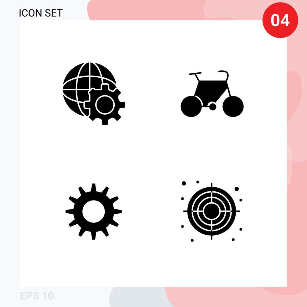 Set of 4 Commercial Solid Glyphs pack for control setting bicycle travel success Editable Vector Design Elements