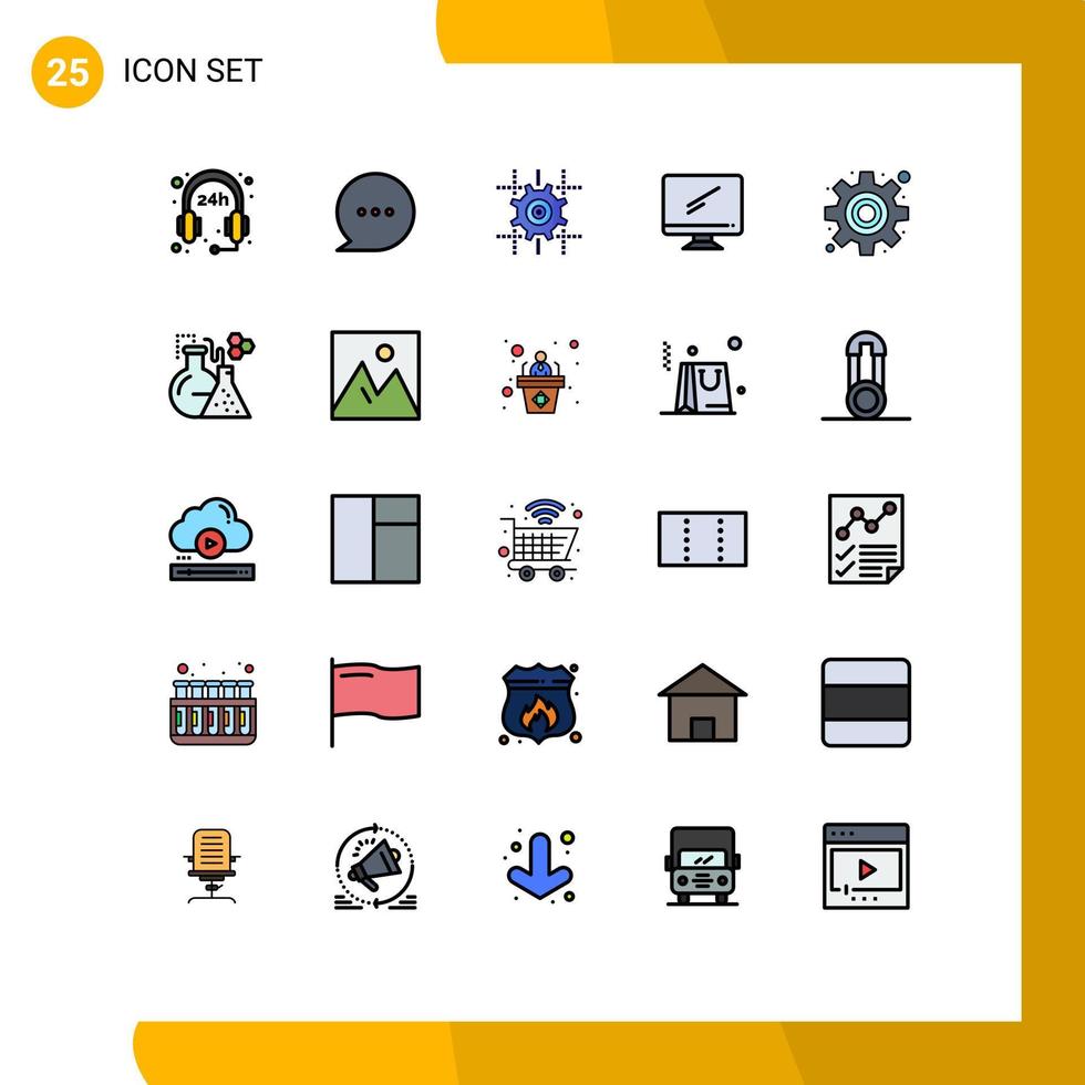 Universal Icon Symbols Group of 25 Modern Filled line Flat Colors of settings cog computing pc device Editable Vector Design Elements