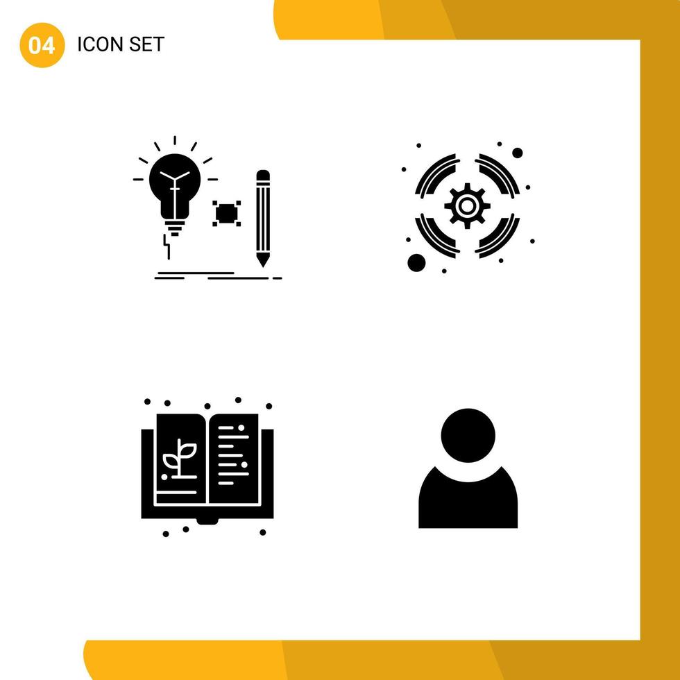 Pictogram Set of 4 Simple Solid Glyphs of idea book lamp seo expand Editable Vector Design Elements