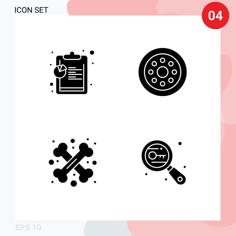 Group of 4 Modern Solid Glyphs Set for analysis crossed accessories wheels sign Editable Vector Design Elements