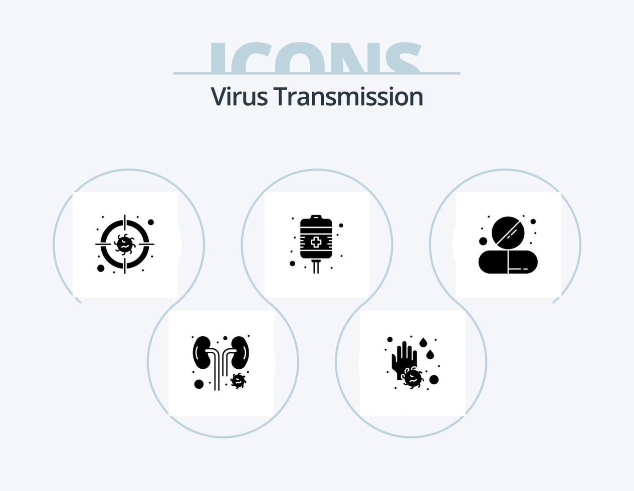 virus transmisión glifo icono paquete 5 5 icono diseño. droga. salud cuidado. objetivo. tratamiento. goteo vector