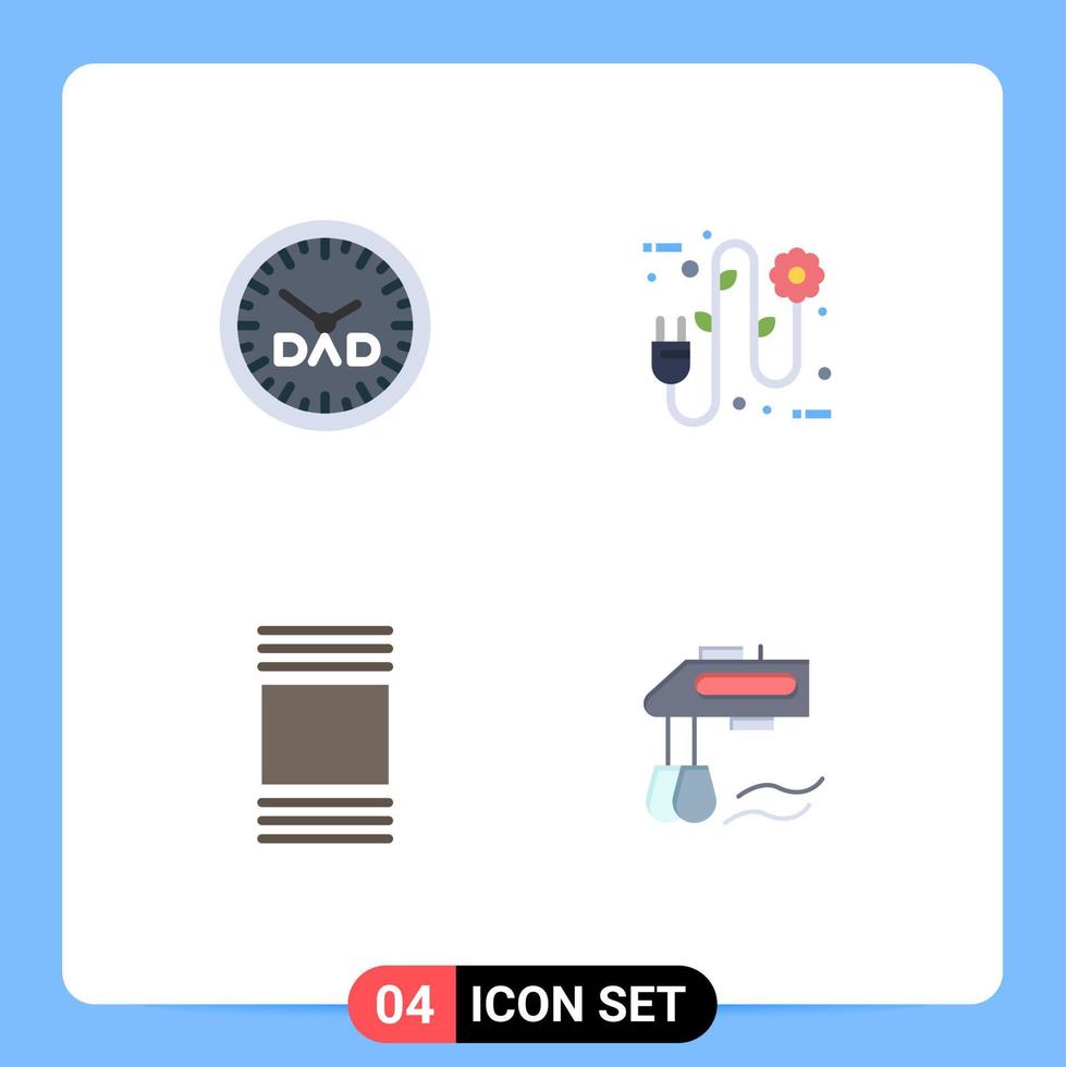 Modern Set of 4 Flat Icons and symbols such as clock thumbnails timepiece electrical plug mixer Editable Vector Design Elements