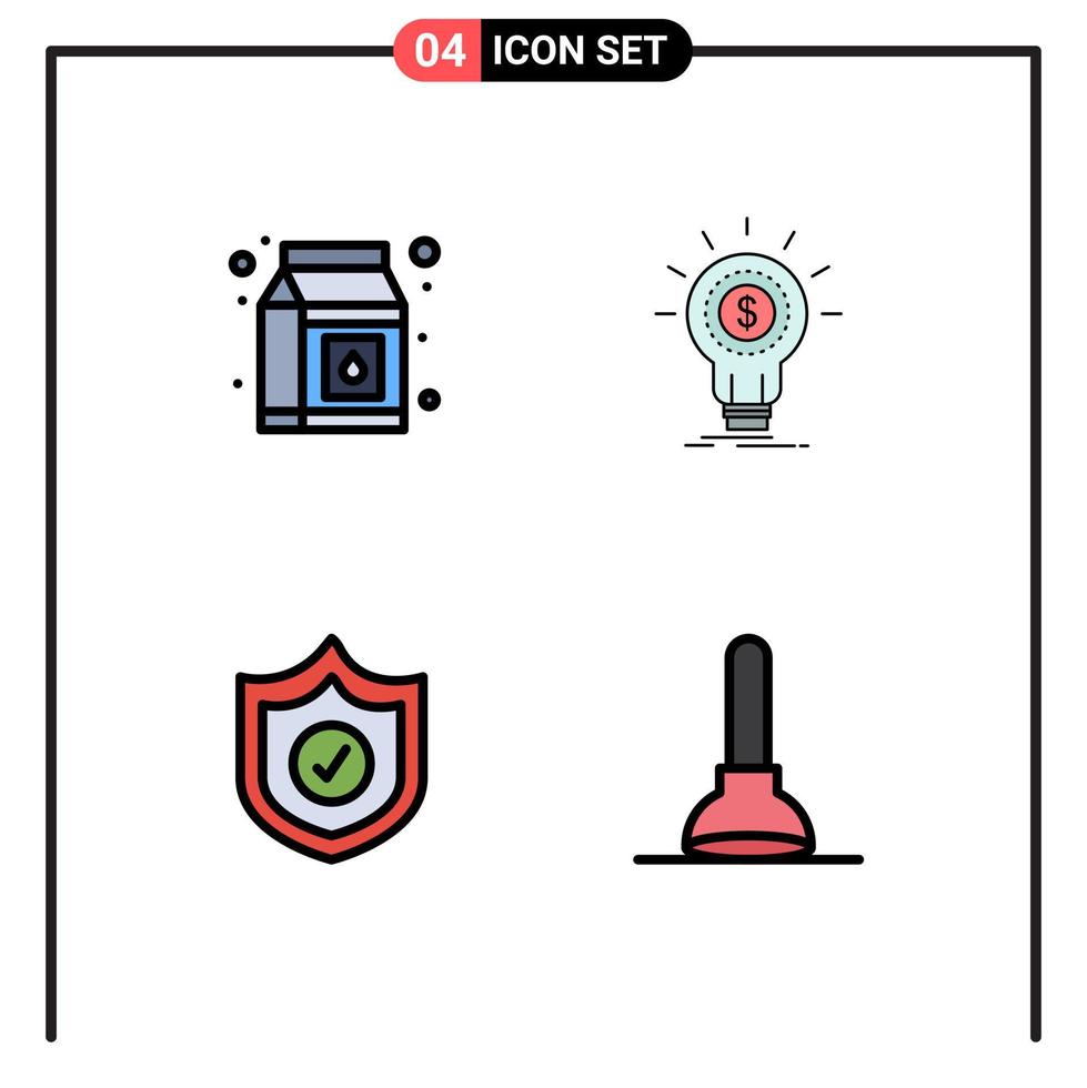 4 Filledline Flat Color concept for Websites Mobile and Apps milk security finance money plunger Editable Vector Design Elements