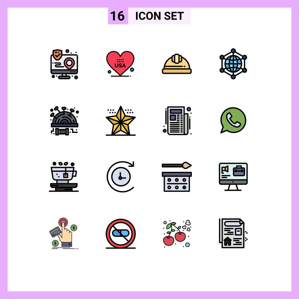 Set of 16 Modern UI Icons Symbols Signs for internet server usa data labour helmet Editable Creative Vector Design Elements