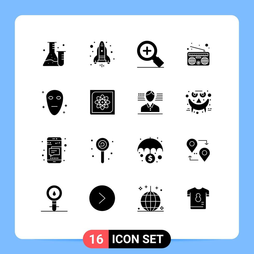 Group of 16 Modern Solid Glyphs Set for computer space plus galaxy radio Editable Vector Design Elements
