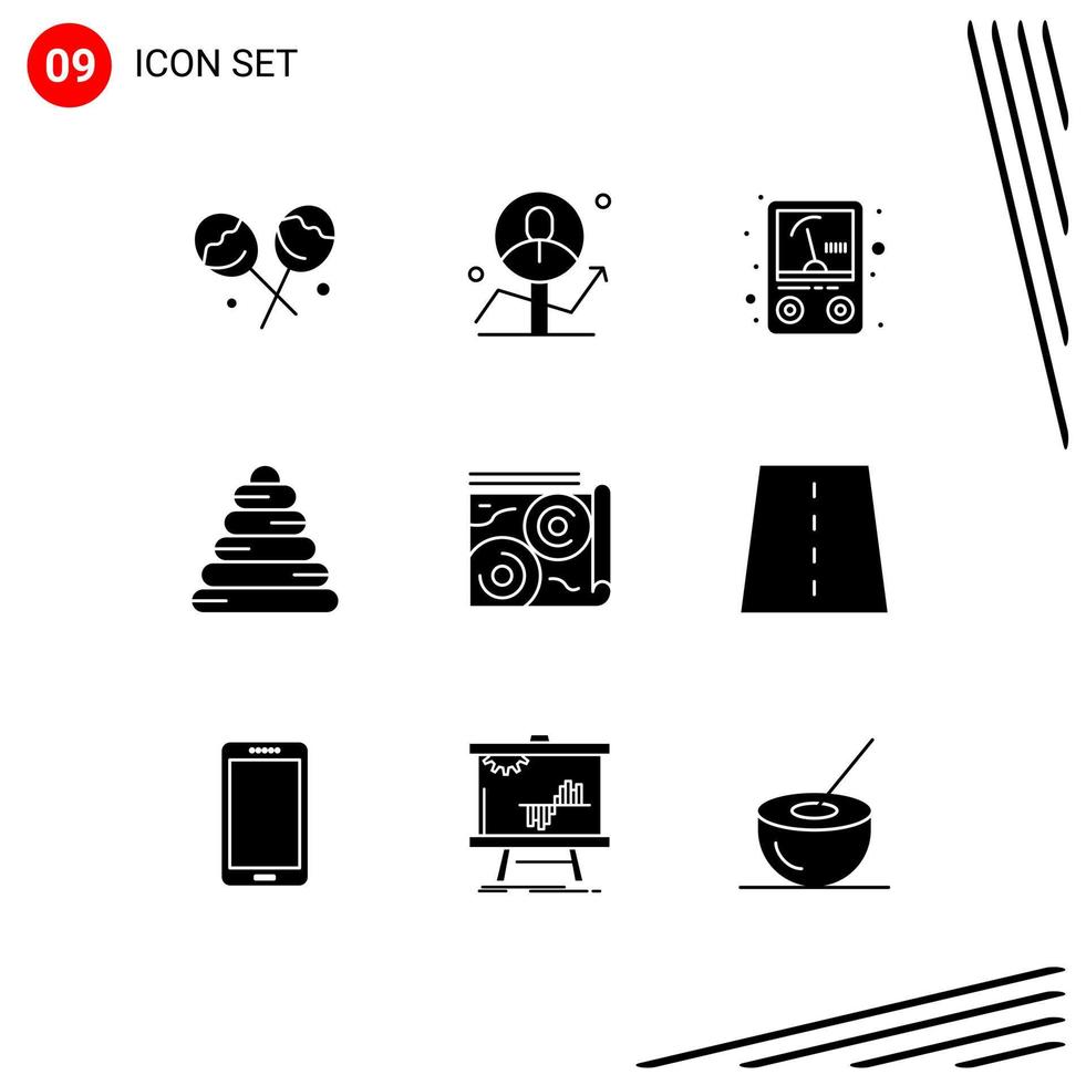 9 Universal Solid Glyph Signs Symbols of travel book ampere map pyramid Editable Vector Design Elements