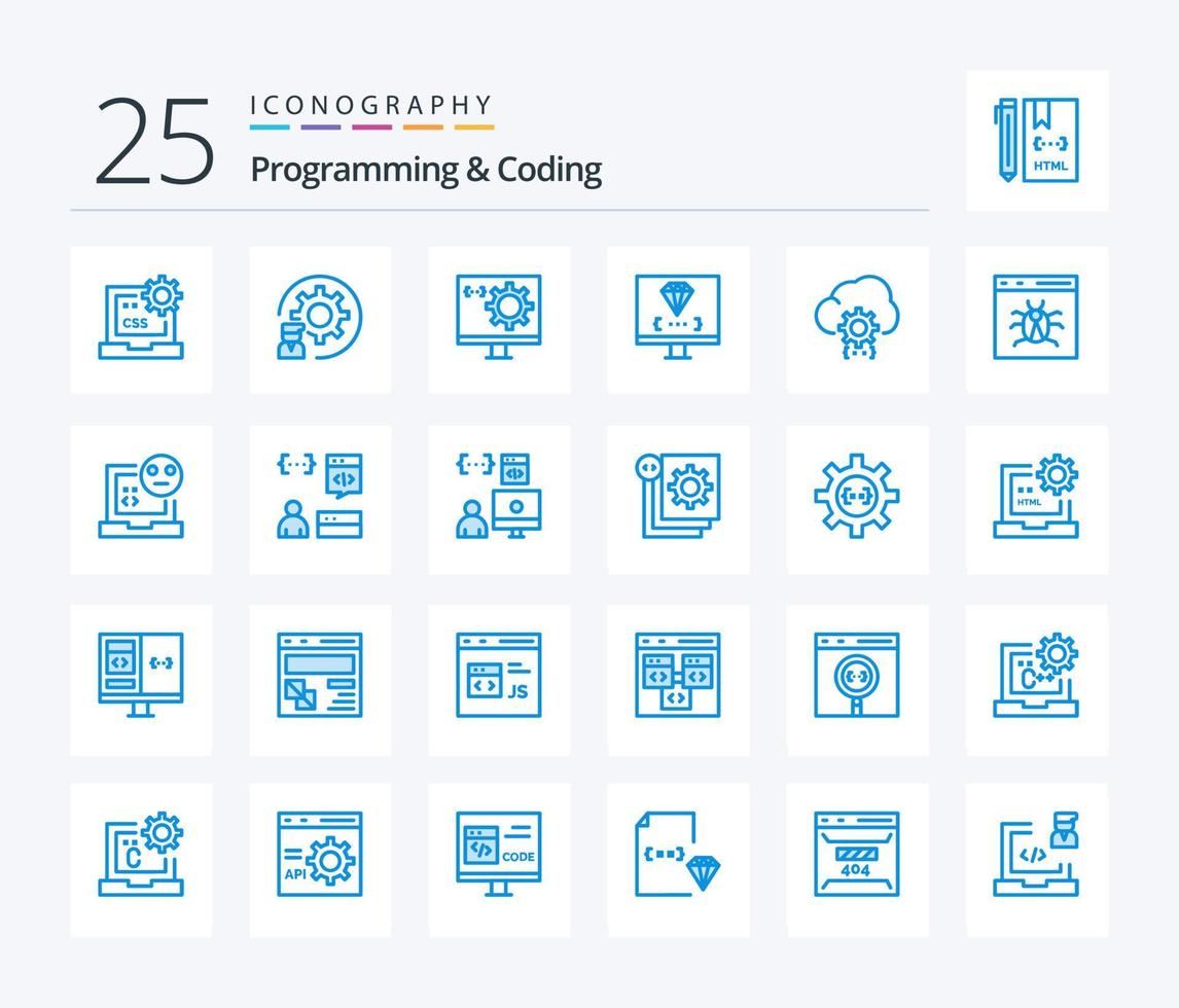 programación y codificación 25 azul color icono paquete incluso desarrollar. nube. proceso. programación. desarrollar vector