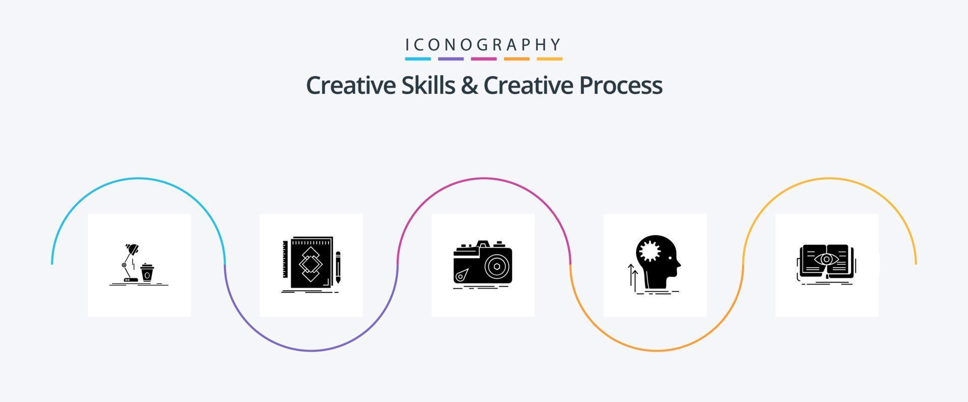 Creative Skills And Creative Process Glyph 5 Icon Pack Including thinking. mind. draw. aperture. capture vector