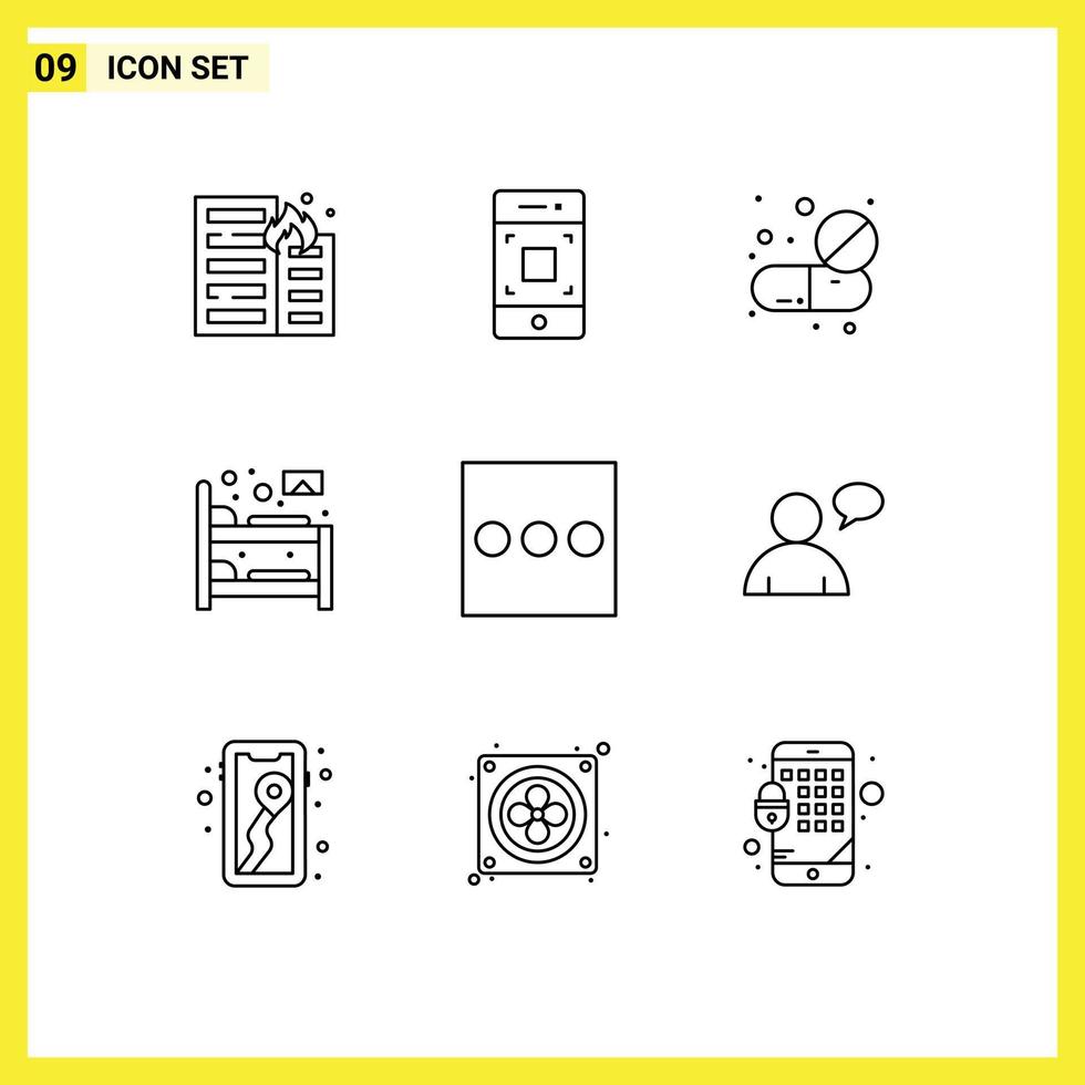 Set of 9 Commercial Outlines pack for sleep bunk technology bed pills Editable Vector Design Elements
