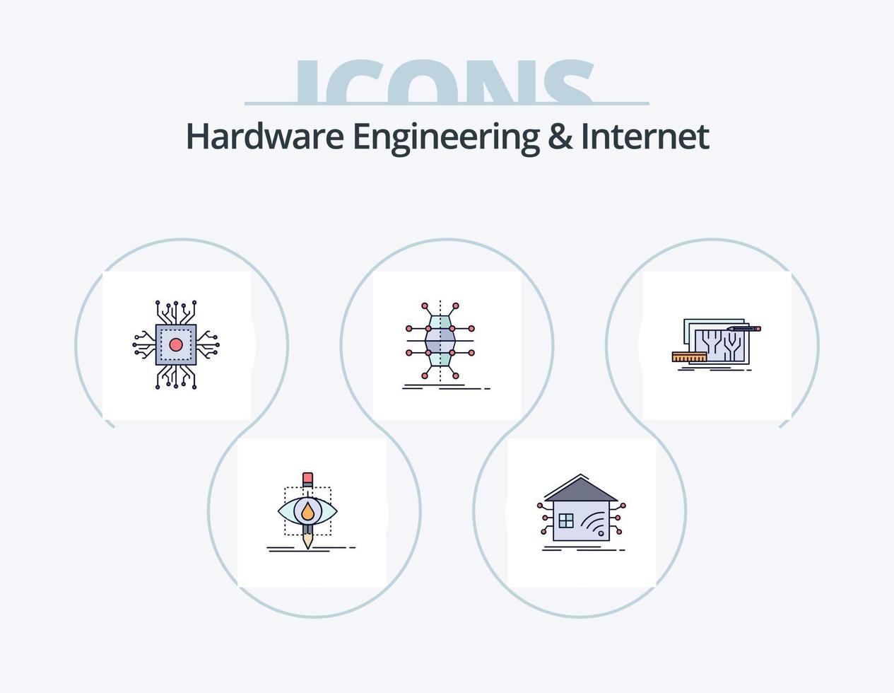 Hardware Engineering And Internet Line Filled Icon Pack 5 Icon Design. industry. factory. smart. smart. infrastructure vector