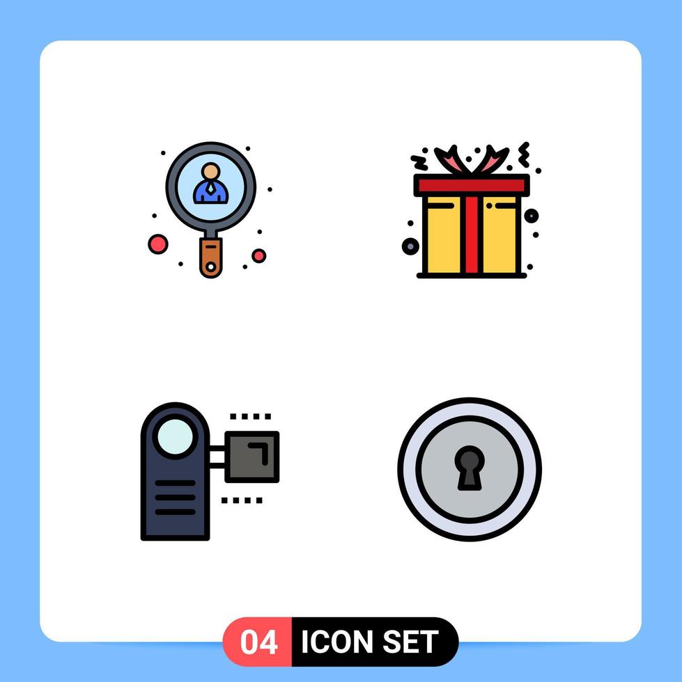 Group of 4 Modern Filledline Flat Colors Set for employee electric job gift equipment Editable Vector Design Elements