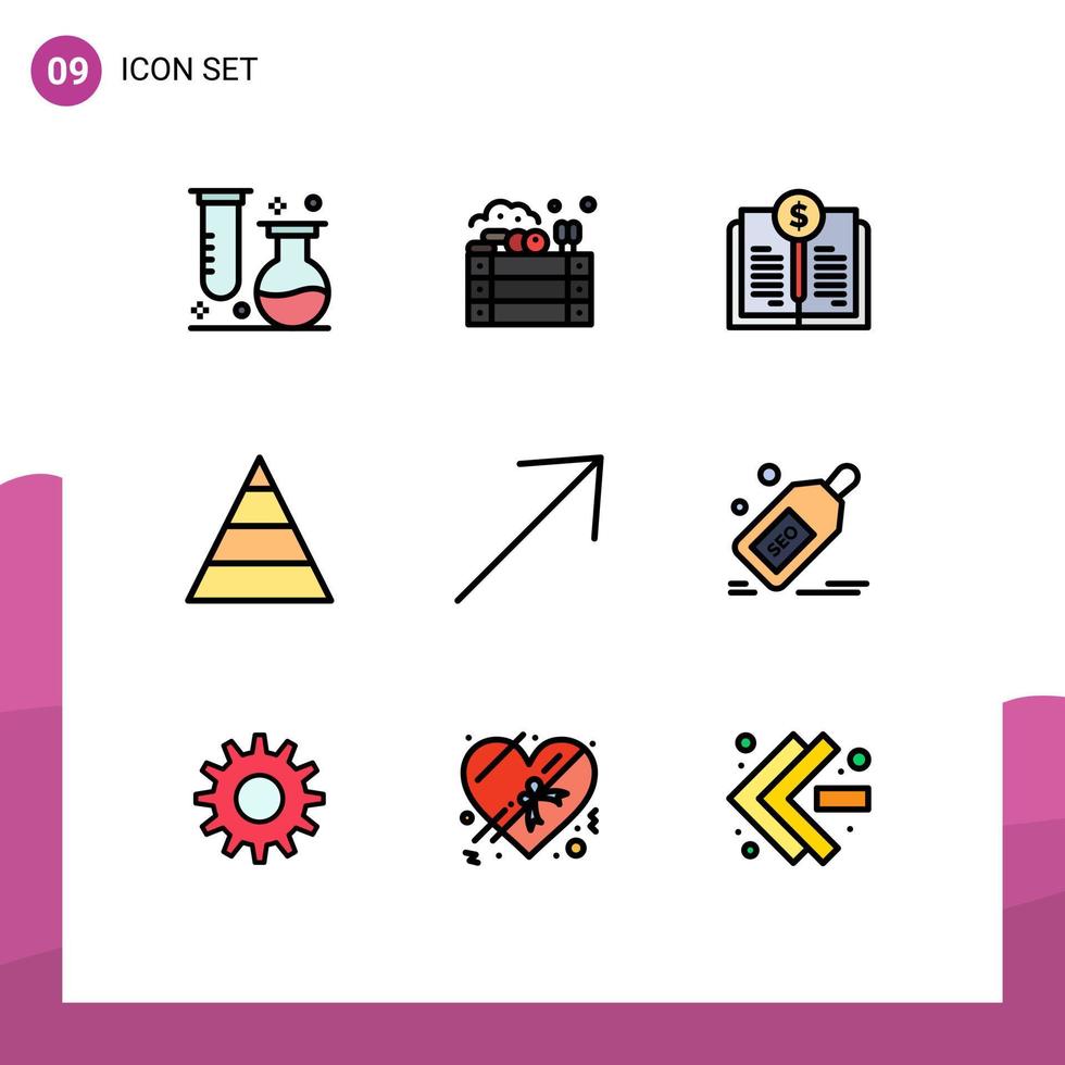 Modern Set of 9 Filledline Flat Colors and symbols such as right structure farming pyramid investment Editable Vector Design Elements