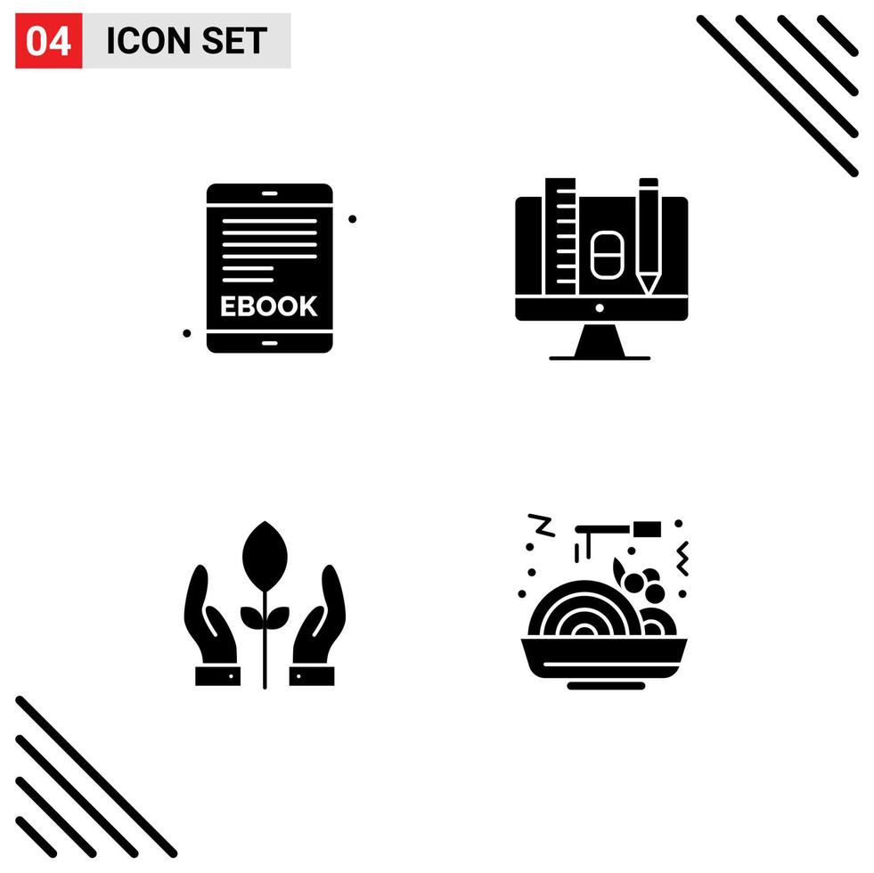 4 Creative Icons Modern Signs and Symbols of ebook hand computer pincil chinese food Editable Vector Design Elements