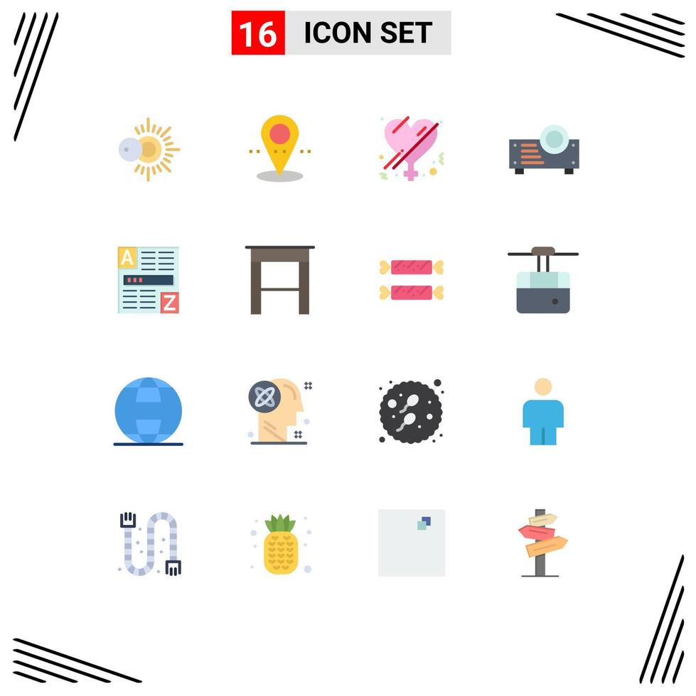 Flat Color Pack of 16 Universal Symbols of desk code love web projector Editable Pack of Creative Vector Design Elements