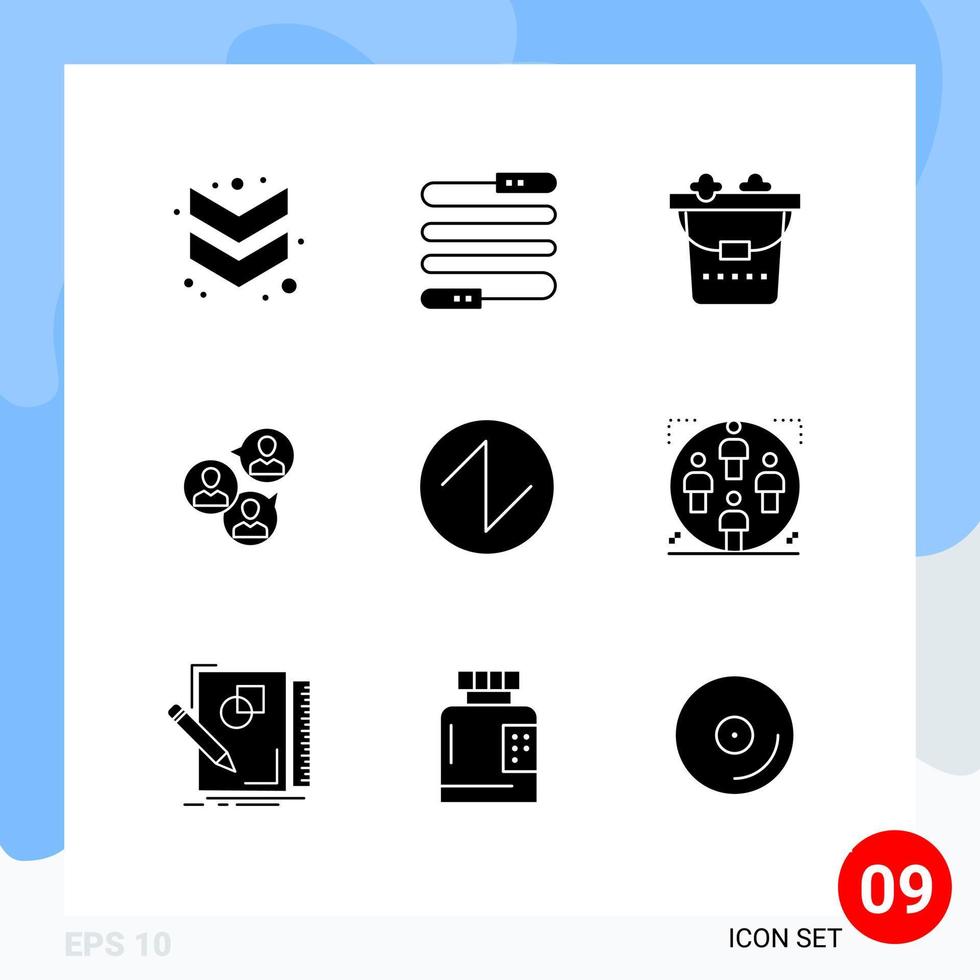 Modern Set of 9 Solid Glyphs and symbols such as wave sound lifestyle modern focus Editable Vector Design Elements
