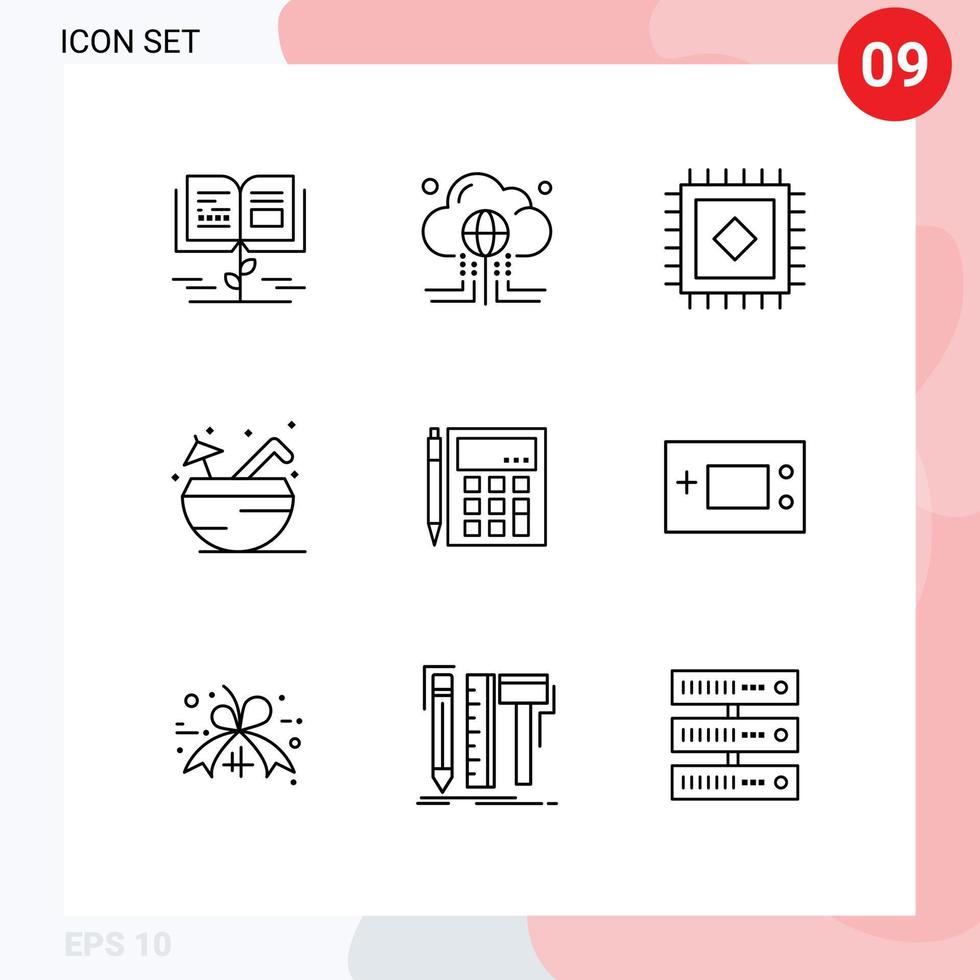 Pack of 9 creative Outlines of calculate accounting internet summer coconut Editable Vector Design Elements